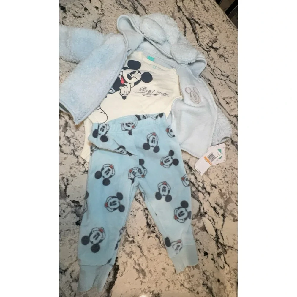 NEW three piece baby boys size 12 months Disney Mickey Mouse outfit. Super soft.